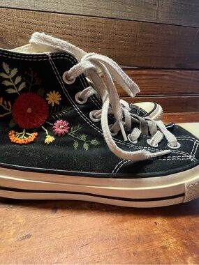 Converse Black High Top Sneakers with Multicolor Floral Embroidery